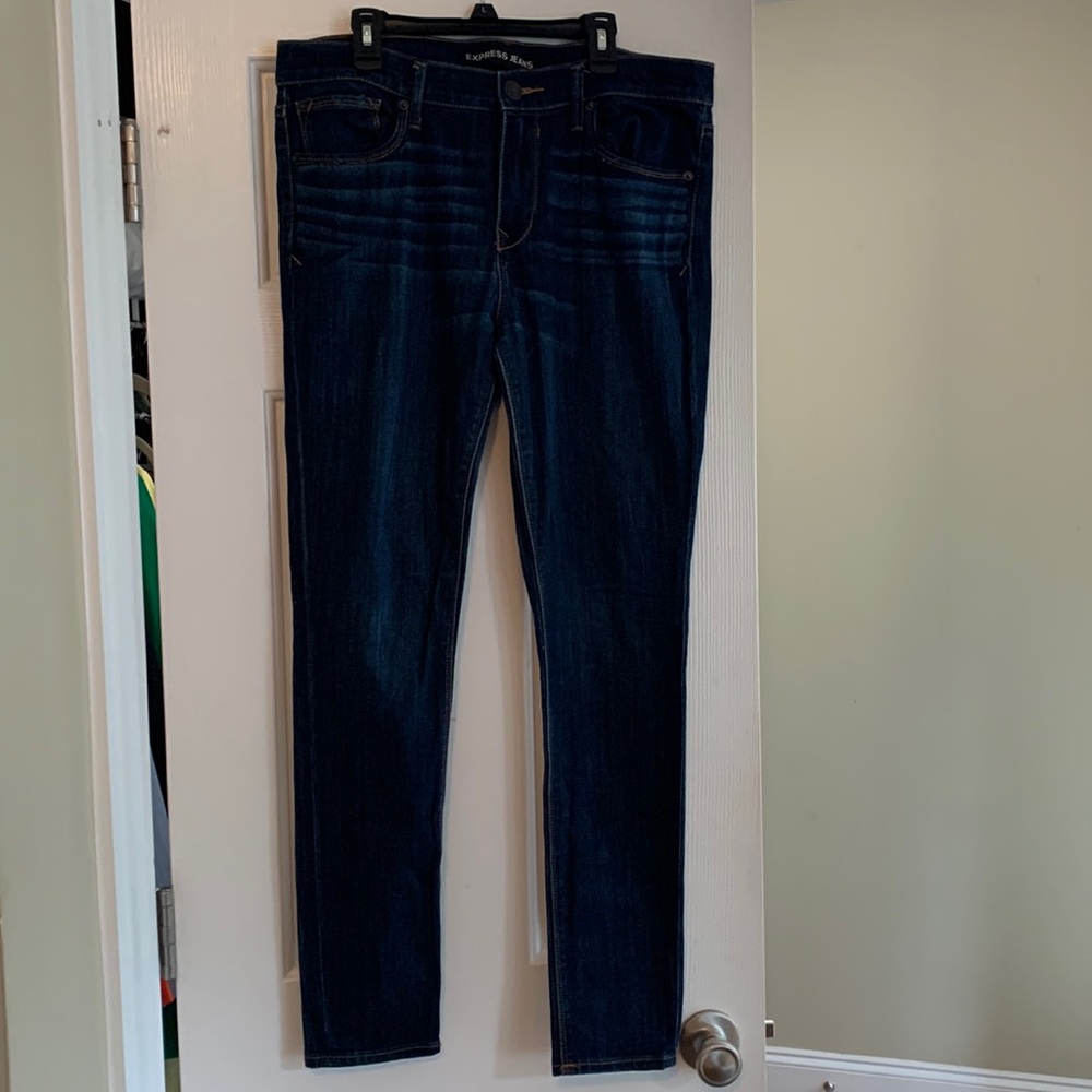 Express dark wash jean leggings. Size 10R